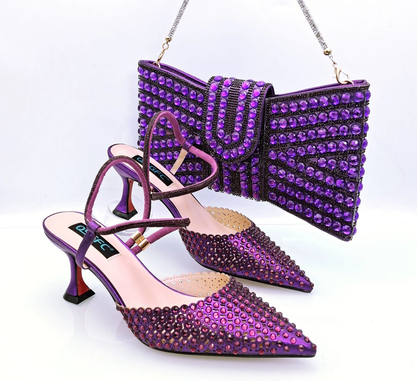 Hot Selling Italian Design Women's Crystal High Heel Sandals & Matching Bag Set - Perfect for Party and Wedding