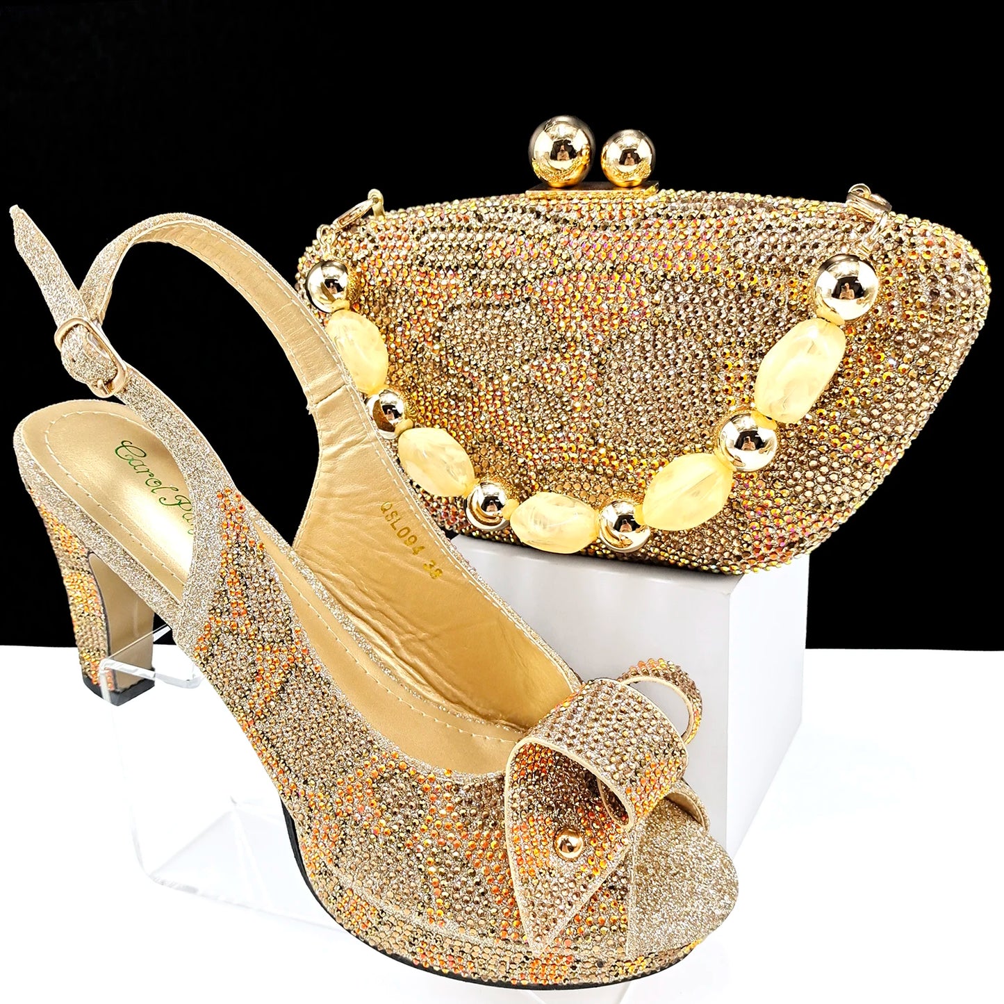 Fashion Design Banquet Shoes & Bag Set - Sexy High Heels with Full Diamond Embellishments and Dual-Purpose Mini Bag for Ladies