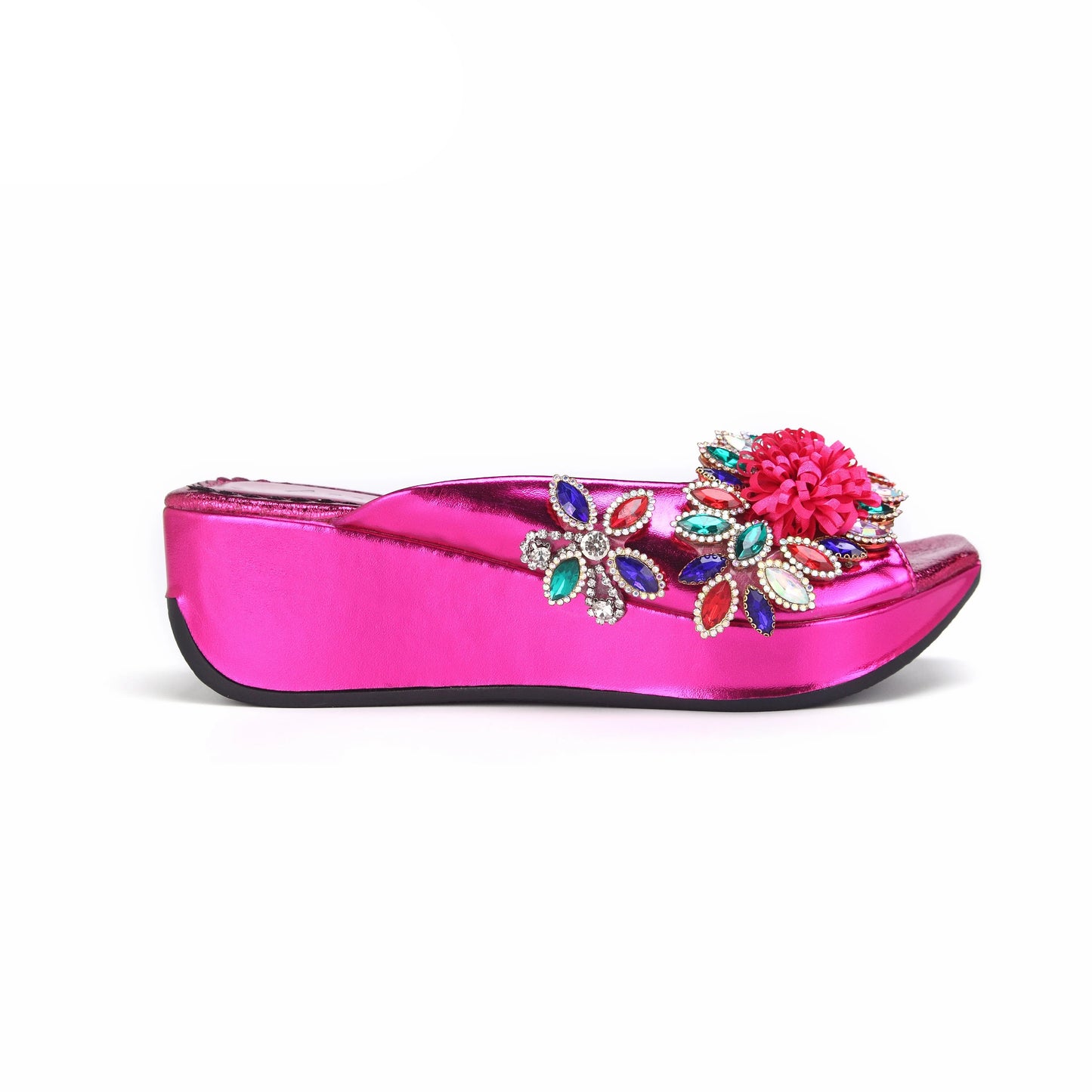 2025 Elegant Fuchsia Floral Peep Toe Slippers & Matching Bag Set for Women's Special Events