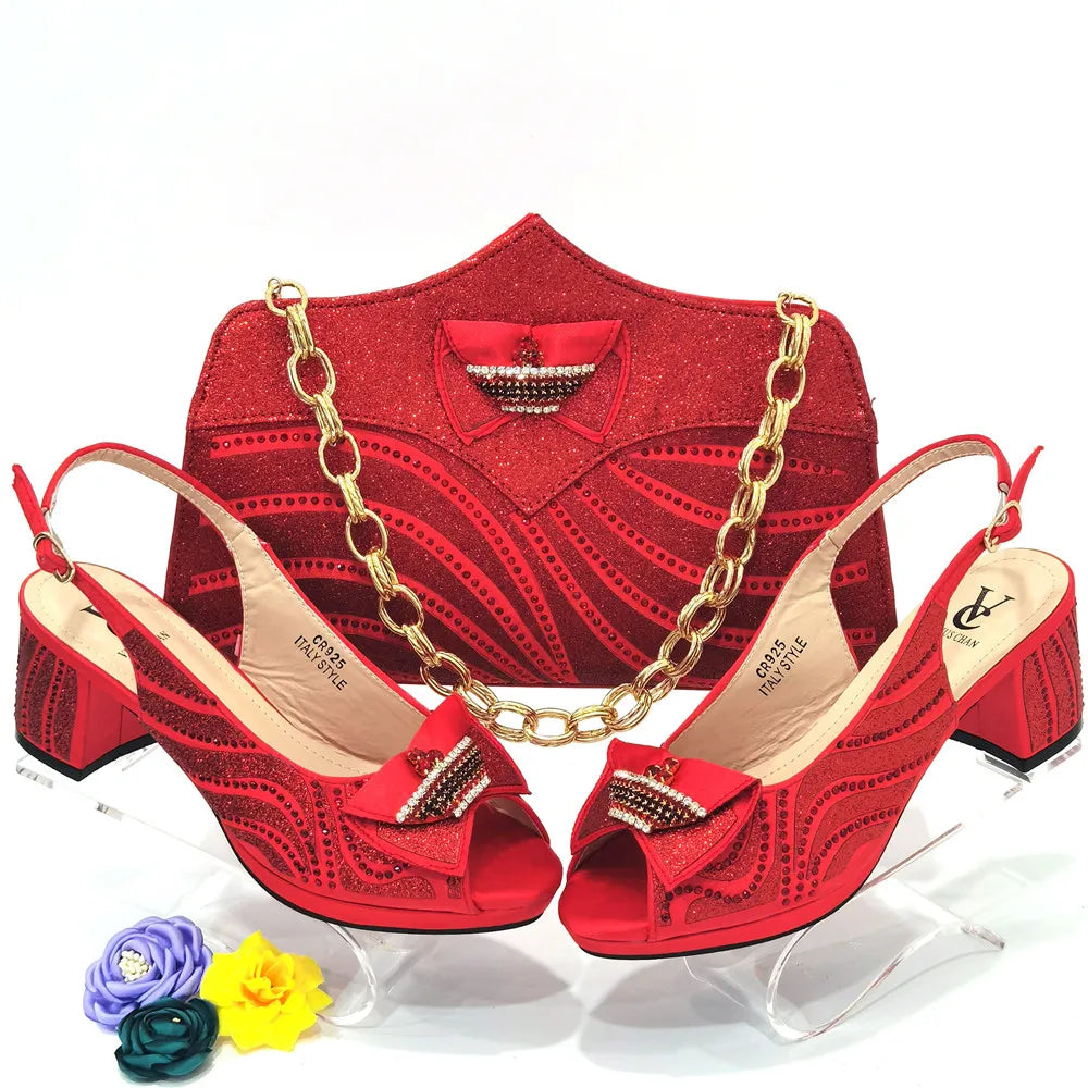 2025 High-Heeled Sandals & Bag Set - Fashion Rhinestone Sexy Pumps for Women’s Party and Wedding