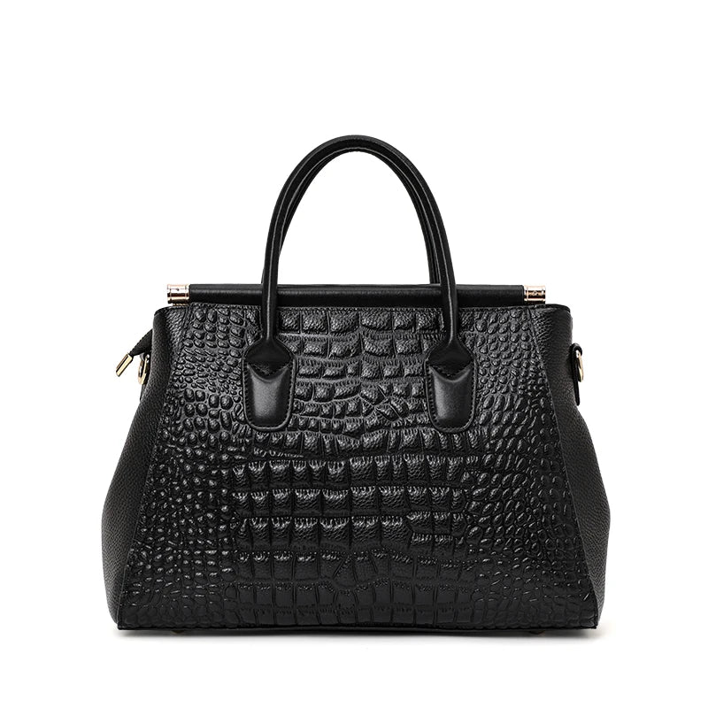 Luxury Leather Women's Handbag: Fashion Crocodile Pattern Design with Large Capacity