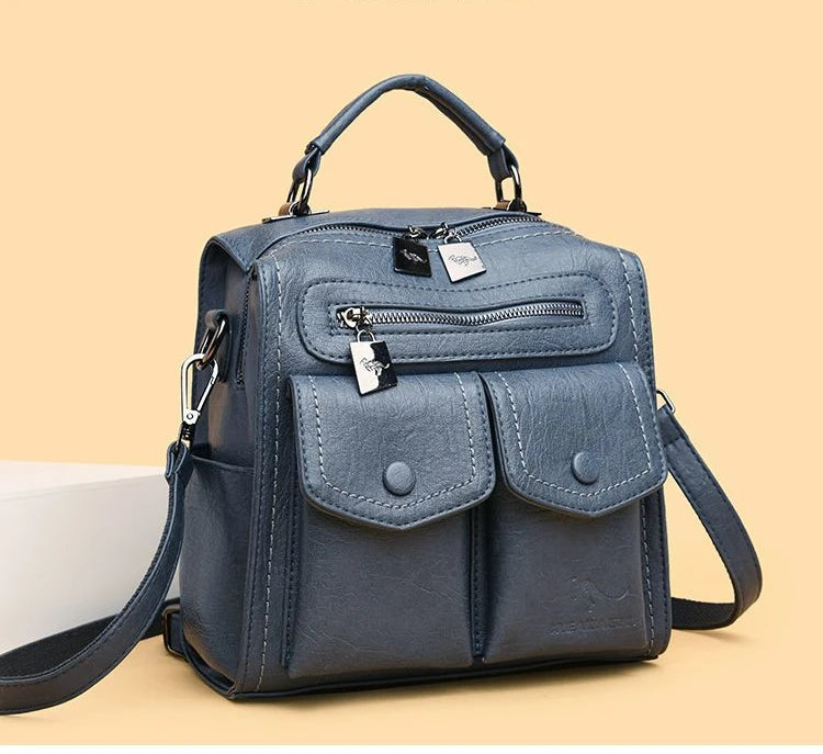 2025 New Fashion Backpack: Women's Casual Multi-Functional Leather Square Shoulder Bag