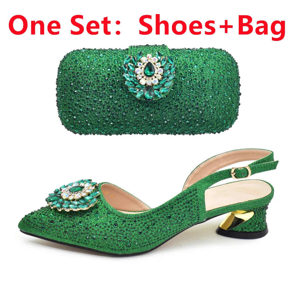 New Italian Shoe and Bag Set 2025 - High-Quality Luxury Full Diamond Design with Rhinestone Decoration