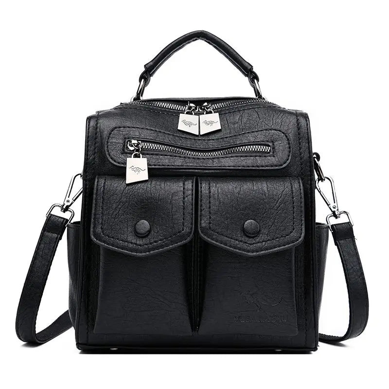 2025 New Fashion Backpack: Women's Casual Multi-Functional Leather Square Shoulder Bag