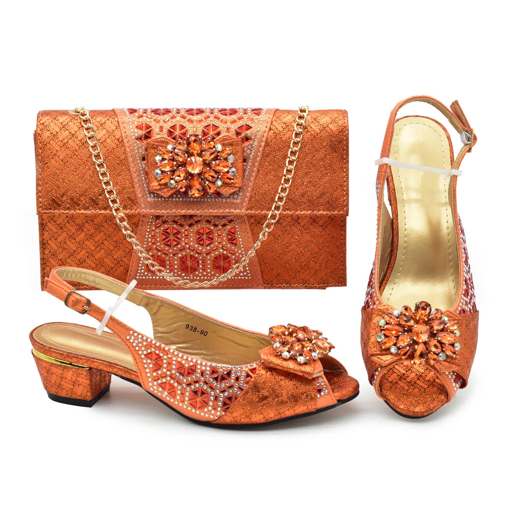 New Arrival: Matching Party Shoes and Bags for Ladies – Elegant Heeled Shoes with Rhinestone Bag and Shoe Set