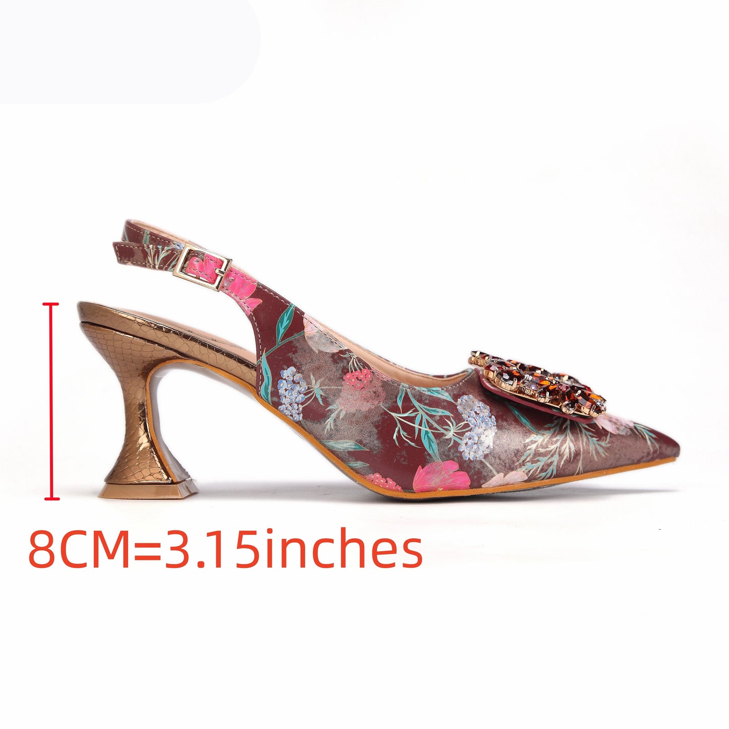 Newest Coffee Color Pumps High Heels with Water Rhinestone Design - Party Women's Shoes and Bags Set