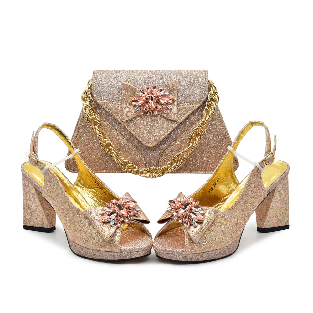 Latest Party Shoes and Bags Set – Fashionable and Elegant Peep Toe Shoes with Matching Handbag for Comfortable Ladies' Wear