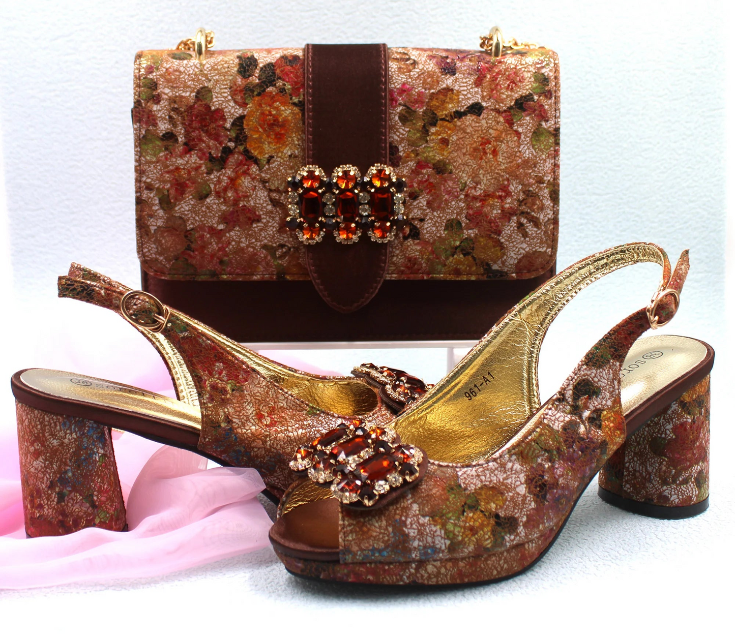 2025 Elegant Yellow Comfort Heels & Bag Set for Women - High-Quality Italian Design with Sparkling Crystals