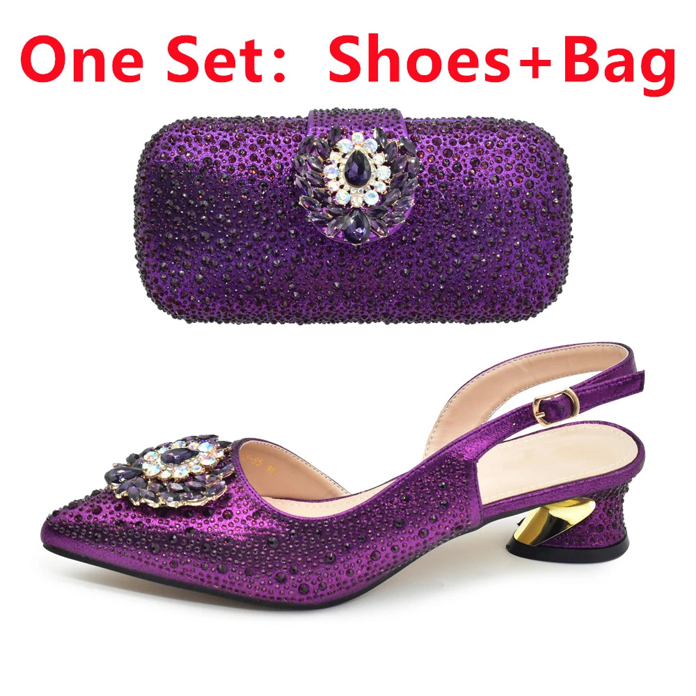 New Italian Shoe and Bag Set 2025 - High-Quality Luxury Full Diamond Design with Rhinestone Decoration