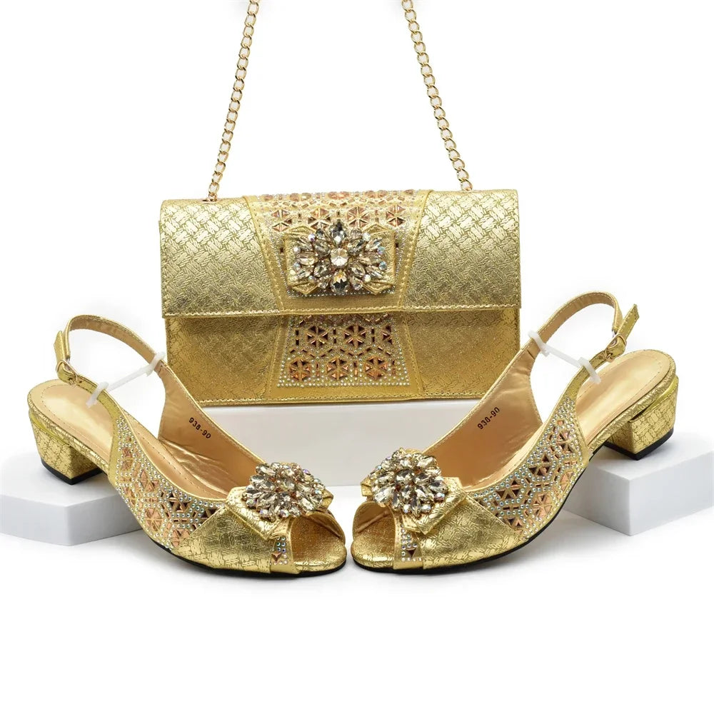 New Arrival Orange Shoe and Bag Set - Luxury Designer Shoes for Women, Matching Wedding Shoes and Bags Decorated with Rhinestone