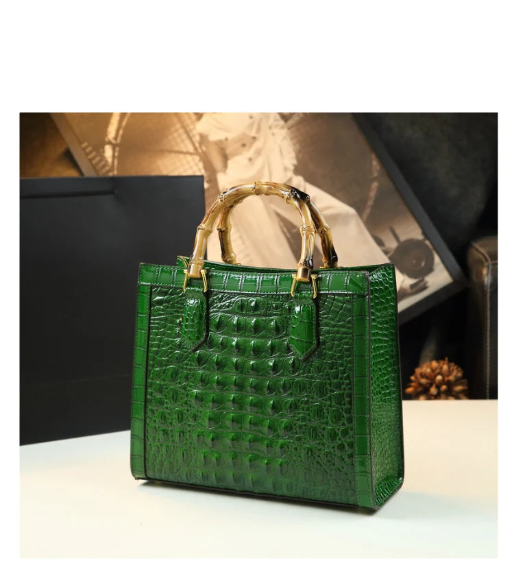 Leather Bamboo Women's Bag: Crocodile Tote and Messenger Bag