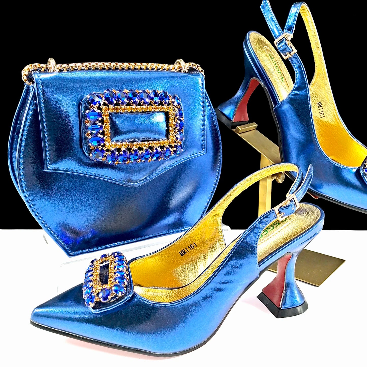 Italian Design Rhinestone-Encrusted Ladies Party Shoes & Special Bag Set - Women’s High Heels with Dual Purpose Wedding Bag