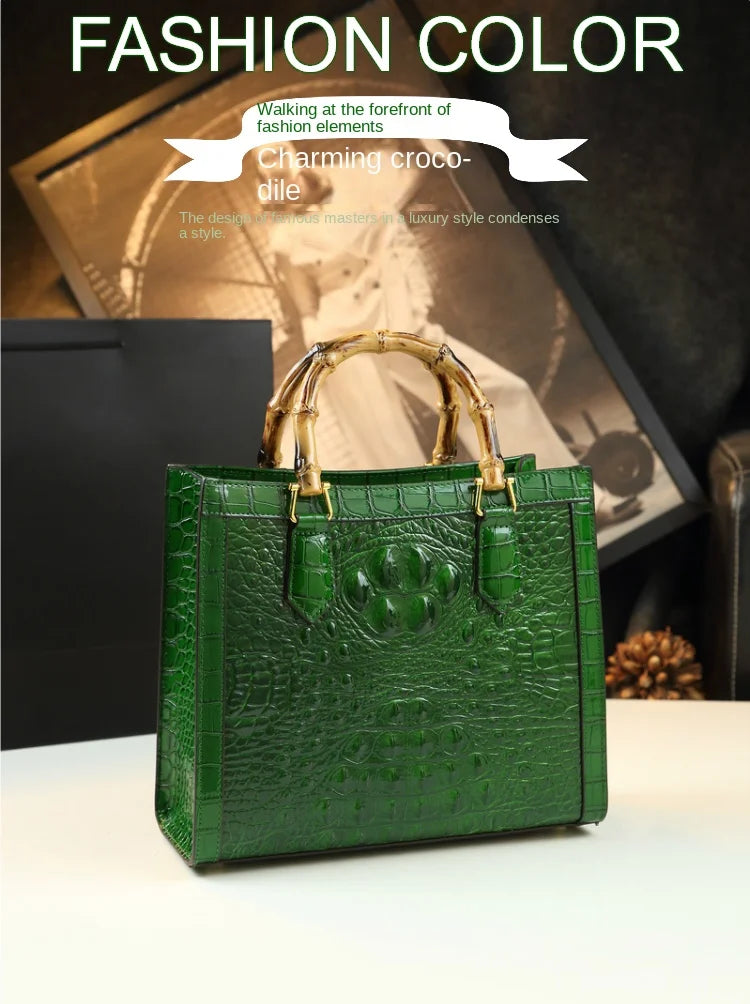 Leather Bamboo Women's Bag: Crocodile Tote and Messenger Bag