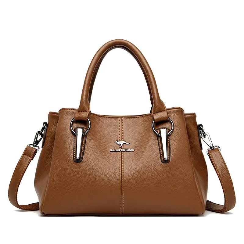 3-Layer Large Capacity Luxury Designer Handbag: High-Quality Soft Leather Crossbody Tote for Women