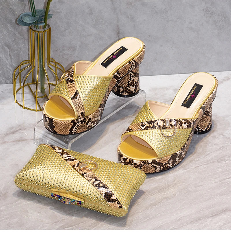 Fashionable Top Italian Designers 2025: Luxury Elegant Clutch Bag & Bright Diamond Snake Print Summer Women’s High Heels