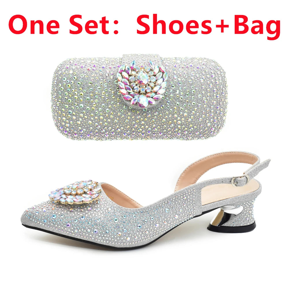 New Italian Shoe and Bag Set 2025 - High-Quality Luxury Full Diamond Design with Rhinestone Decoration