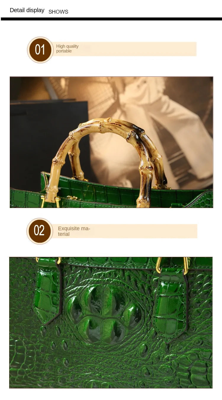 Leather Bamboo Women's Bag: Crocodile Tote and Messenger Bag