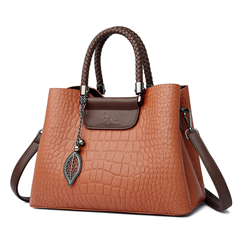 2025 Luxury 3-Layer Leather Handbag: High-Quality Women's Tote & Crossbody Bag