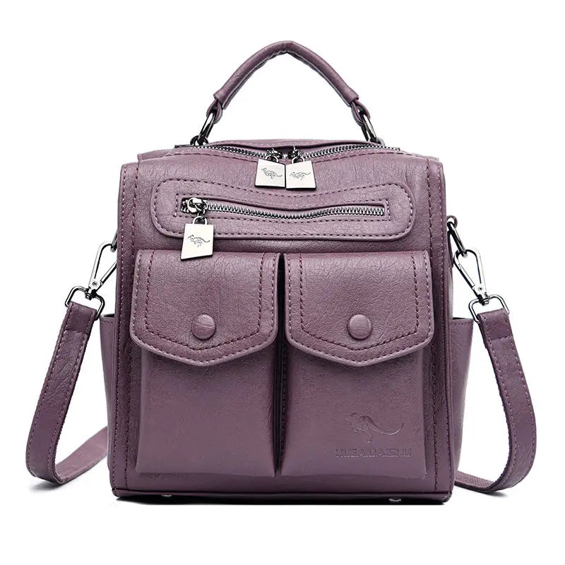 2025 New Fashion Backpack: Women's Casual Multi-Functional Leather Square Shoulder Bag