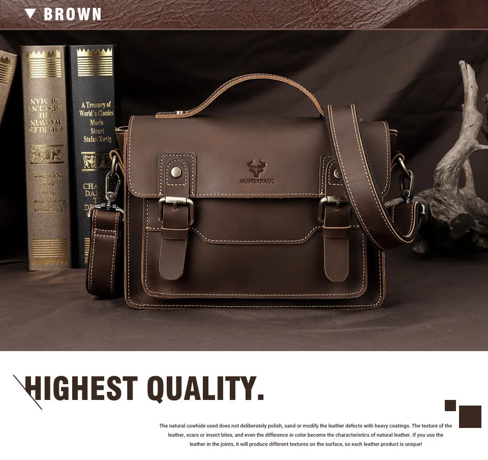 Vintage Leather Men's Messenger Bag: Large Capacity Business Commuting Briefcase - Square Shoulder Handbag