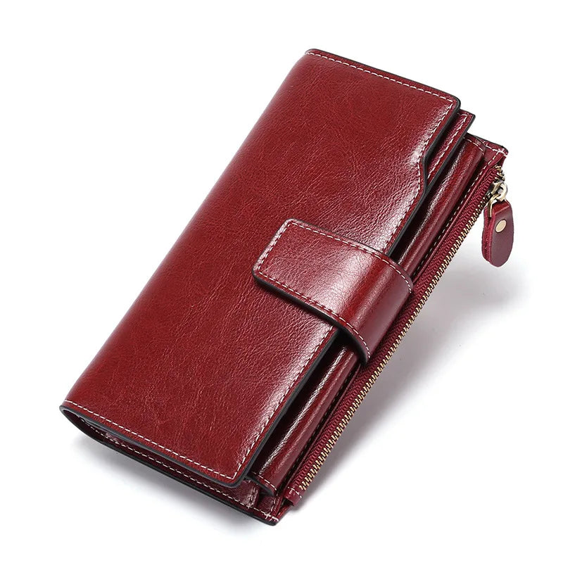 2025 New RFID Long Women's Wallet: Genuine Leather Clutch with Zipper Coin Pocket