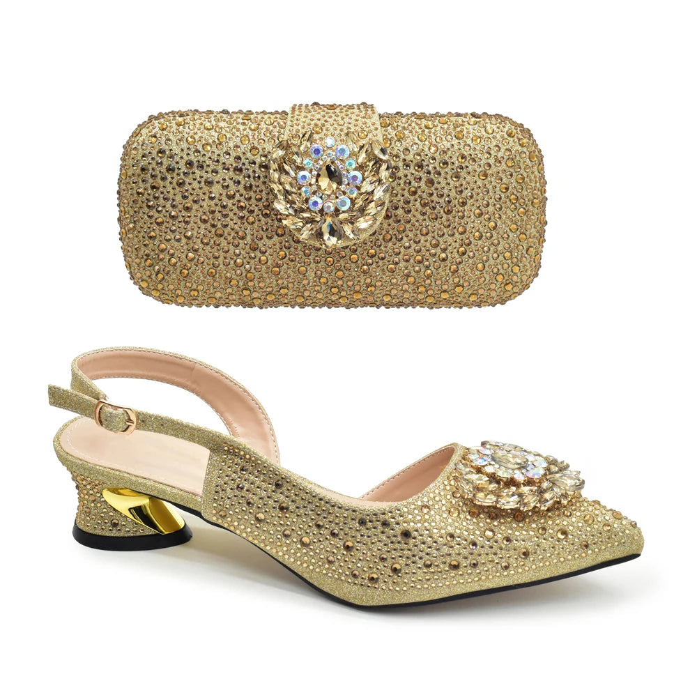 New Italian Shoe and Bag Set 2025 - High-Quality Luxury Full Diamond Design with Rhinestone Decoration