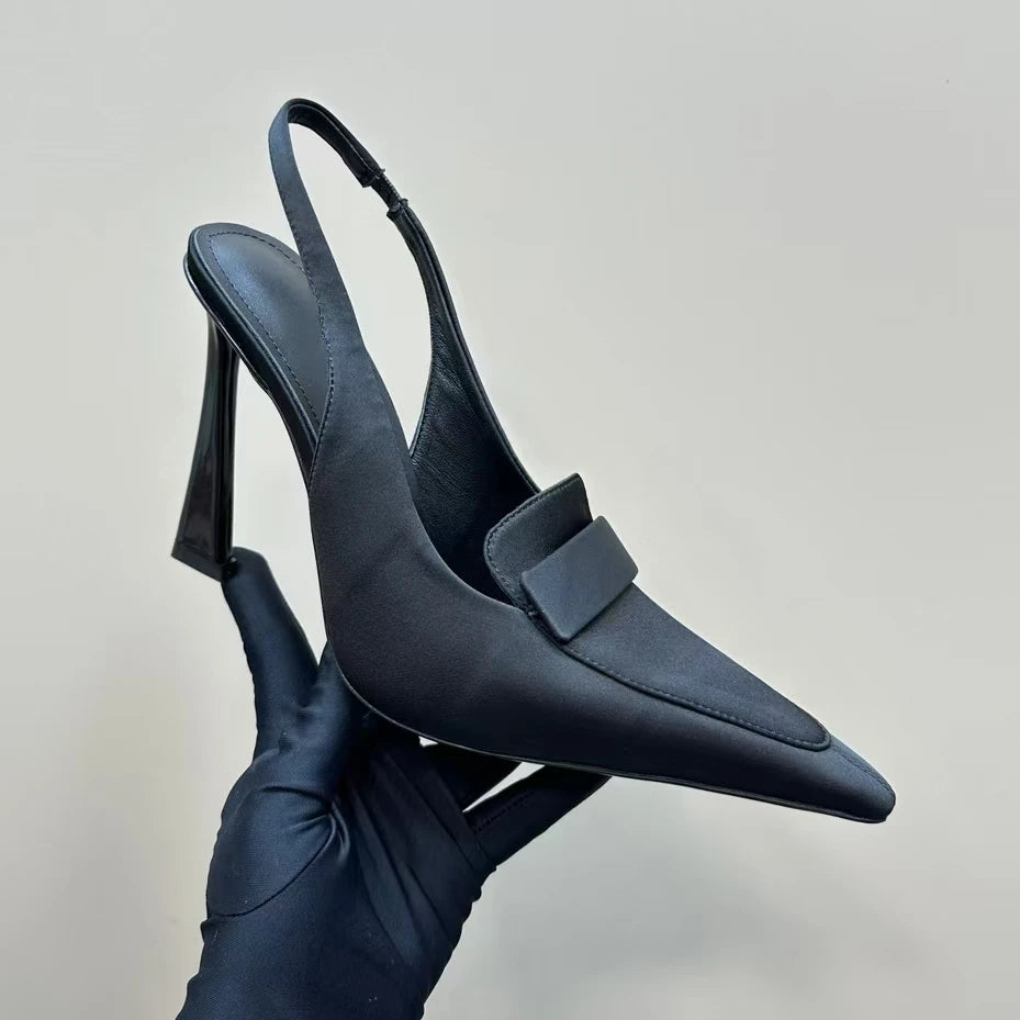 Sexy Real Leather Pointed-Toe Super High Heel Slingback Sandals for Women - Large Size 42 Night Club & Banquet Dress Pumps