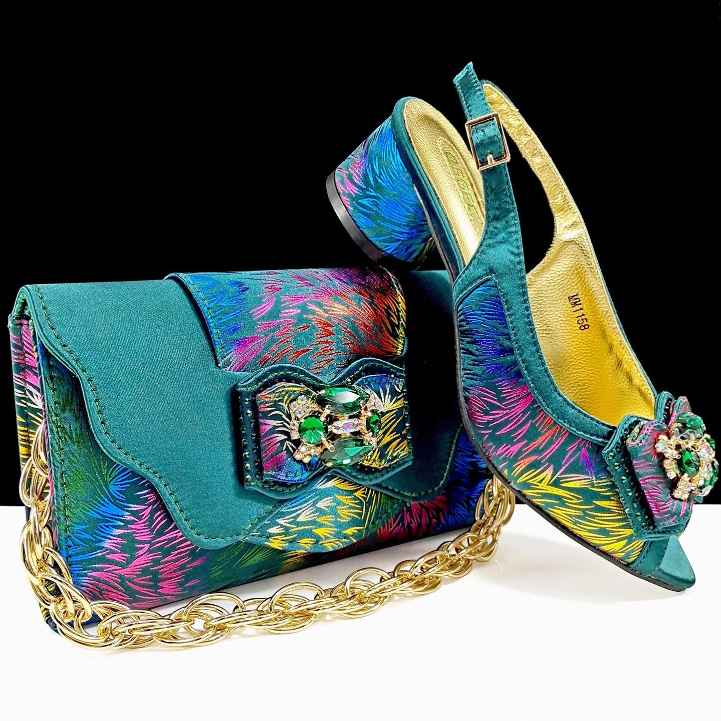 New Design Style Women's Heels and Elegant Bag Set - Color-Matching Handbag for Wedding and Party