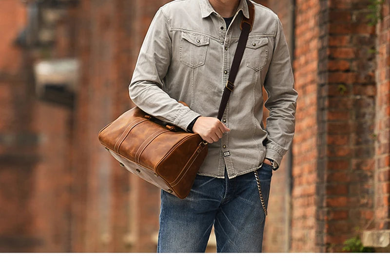 Men's Genuine Leather Handbag – Short Travel Bag & Women's Fitness Luxury Shoulder Messenger Luggage Bag