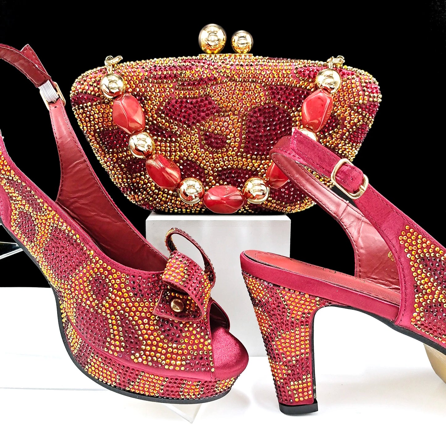 Fashion Design Banquet Shoes & Bag Set - Sexy High Heels with Full Diamond Embellishments and Dual-Purpose Mini Bag for Ladies