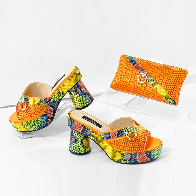 Fashionable Top Italian Designers 2025: Luxury Elegant Clutch Bag & Bright Diamond Snake Print Summer Women’s High Heels