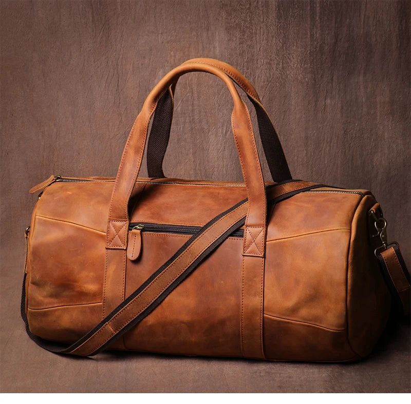 Luxury Genuine Leather Travel Bag – Vintage Cowhide Shoulder Luggage Bag for Men | Casual Handbag and Weekend Duffle Bag