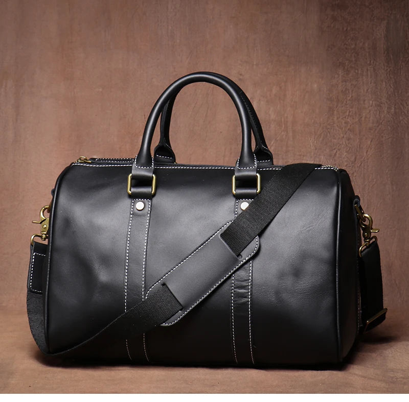 Men's Genuine Leather Handbag – Short Travel Bag & Women's Fitness Luxury Shoulder Messenger Luggage Bag