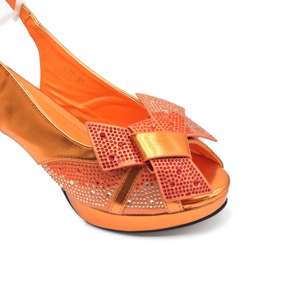 New Fashion Matching Shoe and Bag Set: Orange Platform Heel for Parties