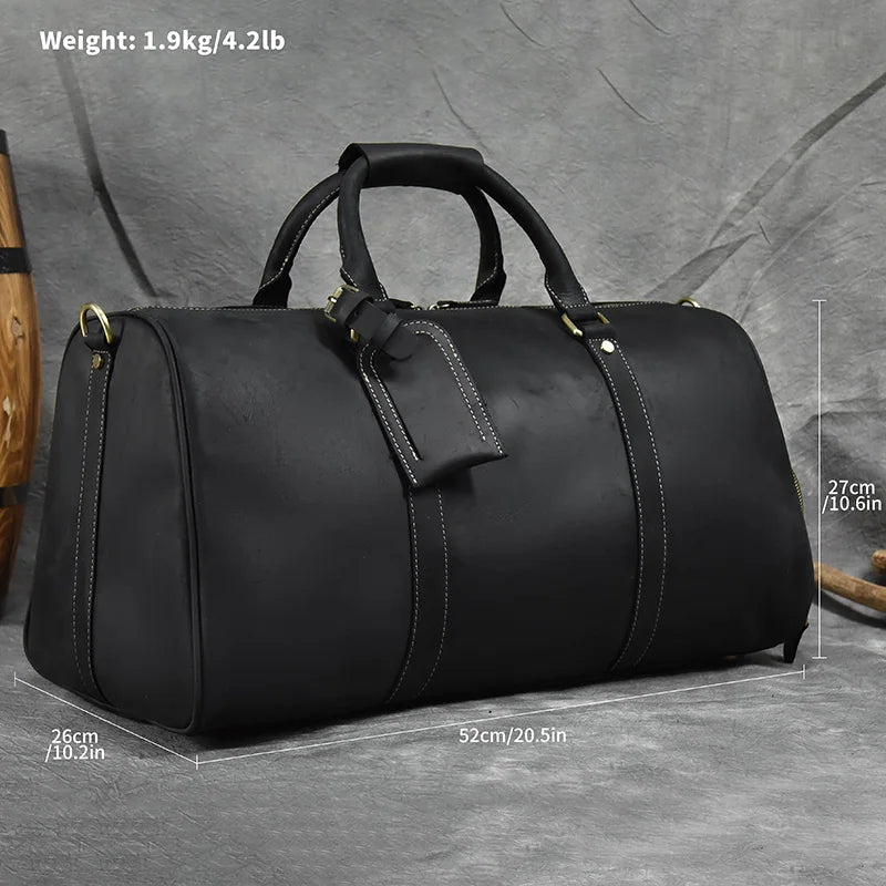 Genuine Leather Men's Travel Bag with Shoe Pocket – Retro Crazy Horse Leather Large Capacity Luggage Bag for Business Trips