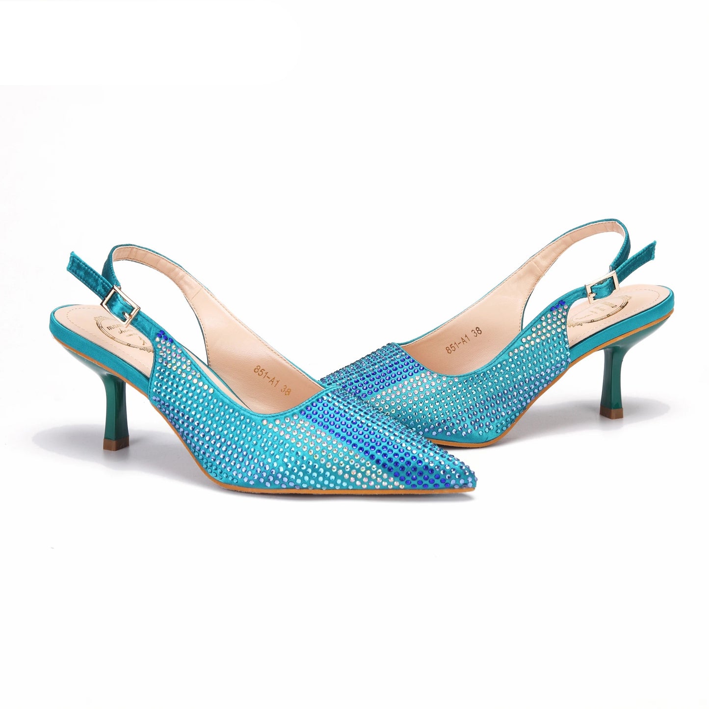 2025 Stylish Teal Pointed Toe Shoes & Bag Set for Women