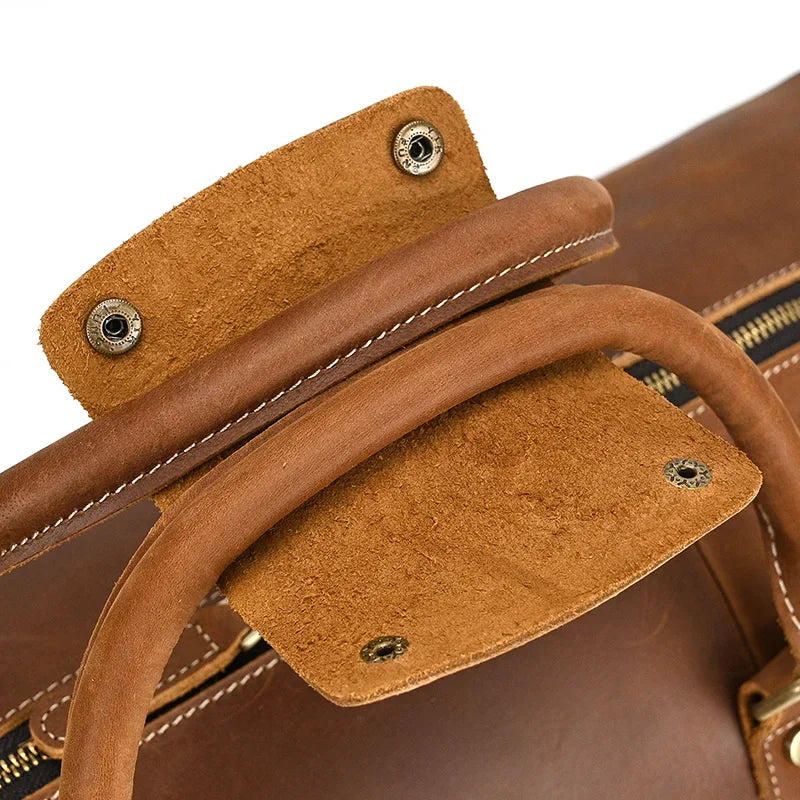 52cm Vintage Genuine Leather Travel Duffle Bag for Men: Large Cowhide Weekend Shoulder Bag