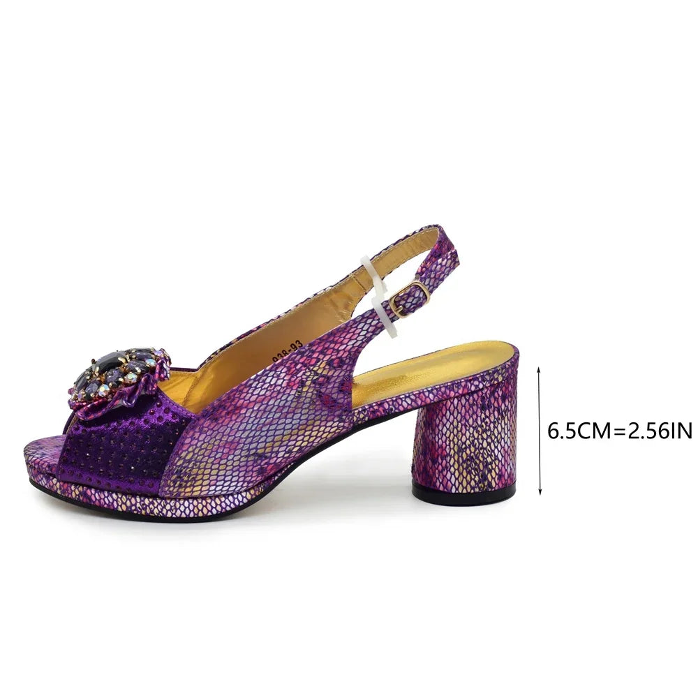 2025 New Arrival Italian Matching Shoes and Bags Set: Purple Heel Party for Women