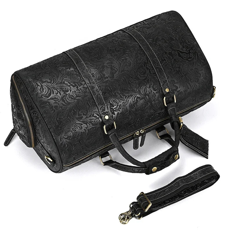 52cm Vintage Genuine Leather Travel Duffle Bag for Men: Large Cowhide Weekend Shoulder Bag