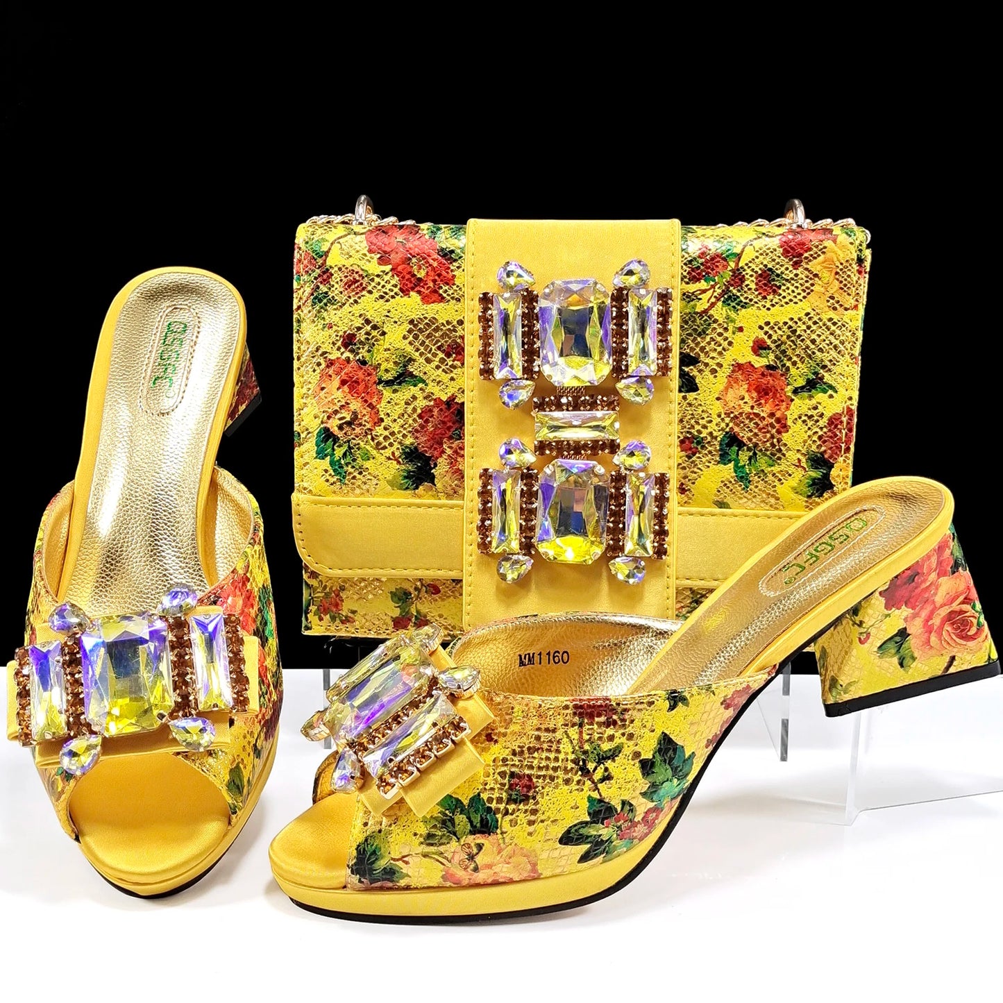 Elegant Women's Peep Toe Heels & Rhinestone Purple Sandals - Italian Shoes and Bags Matching Set 2025