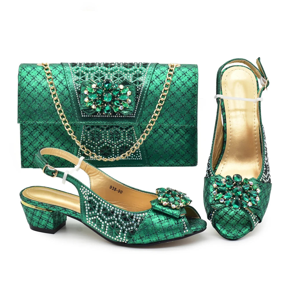 New Arrival: Matching Party Shoes and Bags for Ladies – Elegant Heeled Shoes with Rhinestone Bag and Shoe Set