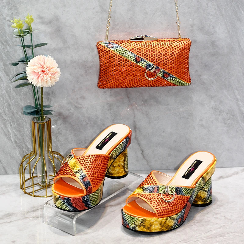 Fashionable Top Italian Designers 2025: Luxury Elegant Clutch Bag & Bright Diamond Snake Print Summer Women’s High Heels