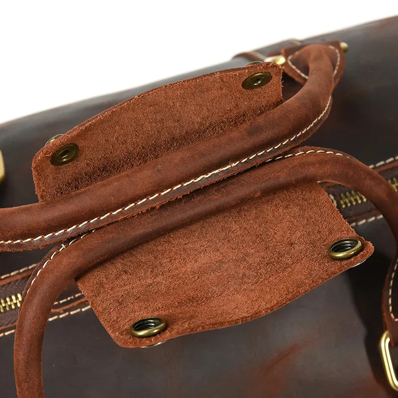 52cm Vintage Genuine Leather Travel Duffle Bag for Men: Large Cowhide Weekend Shoulder Bag