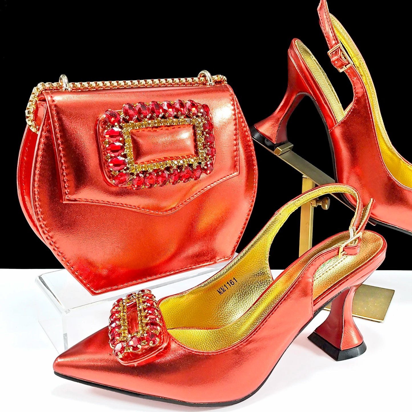 Italian Design Rhinestone-Encrusted Ladies Party Shoes & Special Bag Set - Women’s High Heels with Dual Purpose Wedding Bag