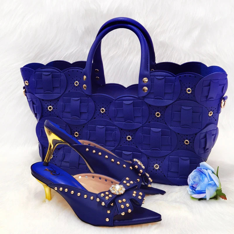 Metal Decoration Party Italian Ladies Shoes and Bags Match Set - Designer Luxury Women’s Shoes and Bag Set 2025