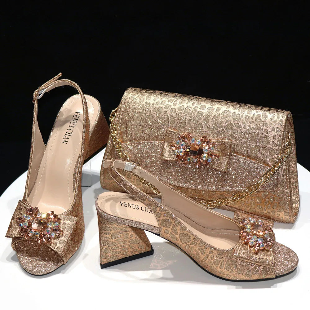 2025 New Fashion Italian Shoes and Bag Sets - Colorful Handbags with Stones for Evening Parties