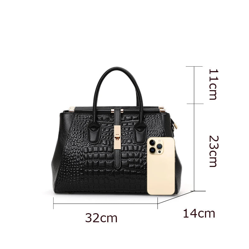 Luxury Leather Women's Handbag: Fashion Crocodile Pattern Design with Large Capacity