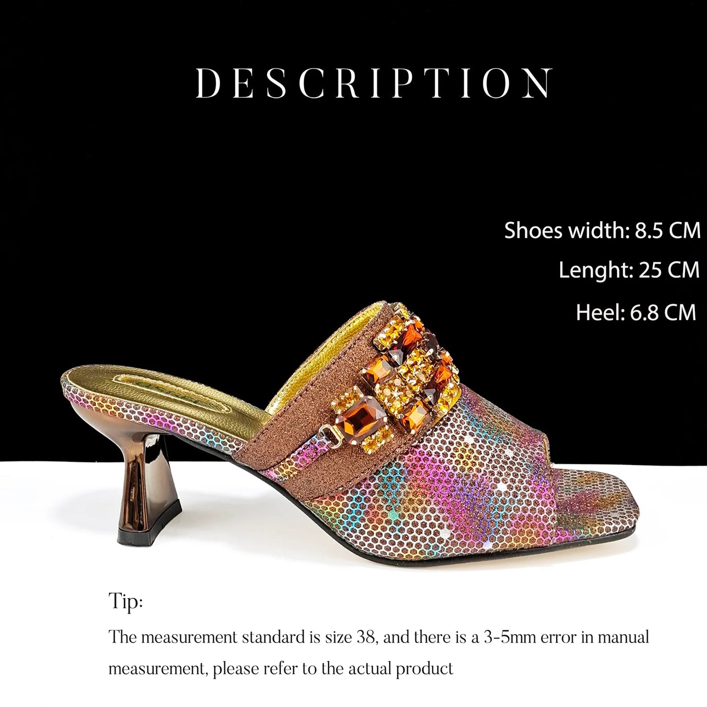 Italian Fashion Square Toe Women’s Strange Heels – Bigger Size Fashion Rhinestone Decoration Brown Shoes and Bag Set for Parties