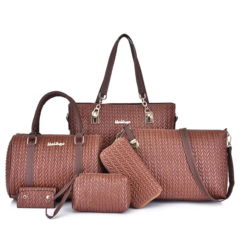 6-Piece Set: New Fashion Leather Shoulder Messenger Bag & Luxury Designer Tote for Women