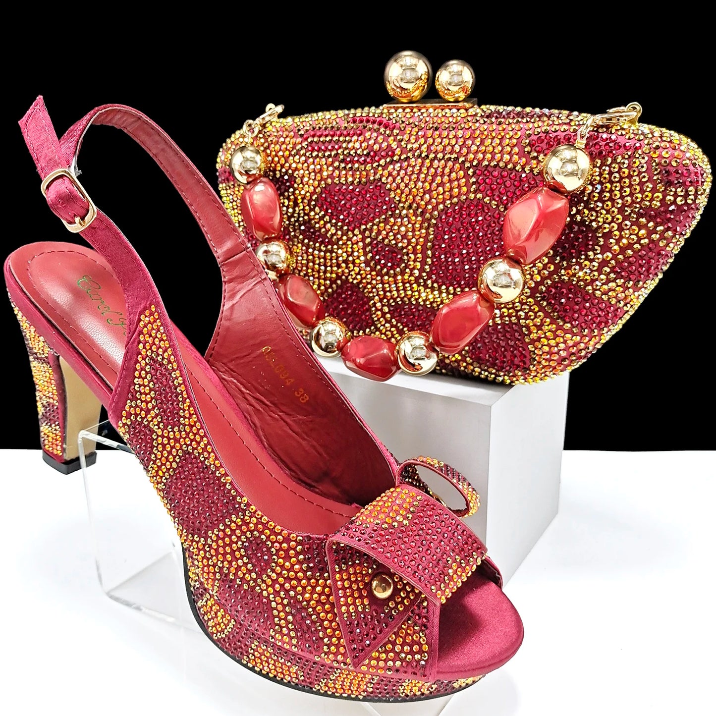 Fashion Design Banquet Shoes & Bag Set - Sexy High Heels with Full Diamond Embellishments and Dual-Purpose Mini Bag for Ladies